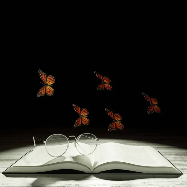 Book Table Dancing Butterflies — Stock Photo, Image