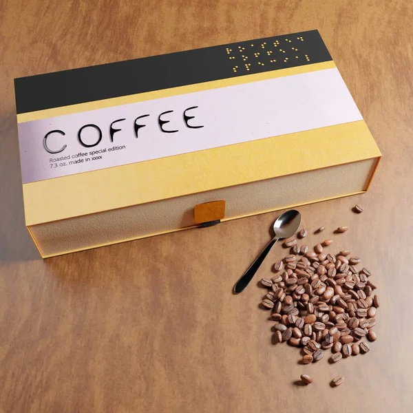 Embalagem Inclusiva Caixa Café Relevo Com Sistema Braille — Fotografia de Stock
