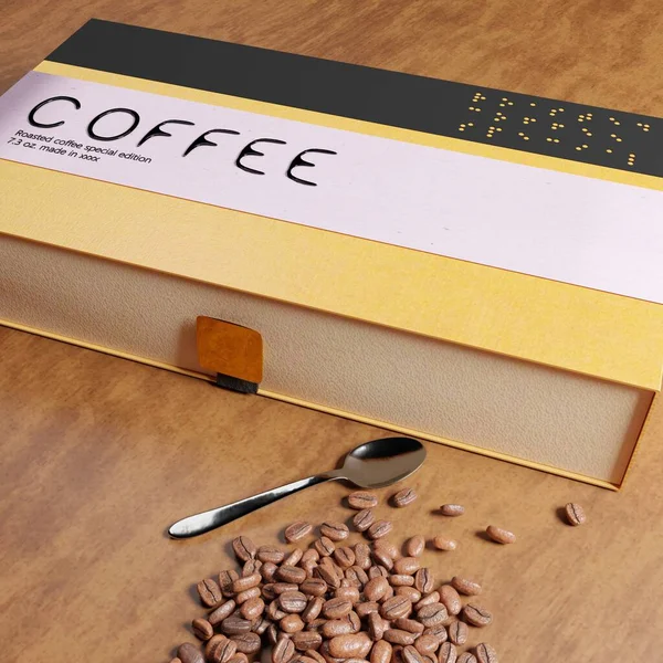 Embalagem Inclusiva Caixa Café Relevo Com Sistema Braille — Fotografia de Stock
