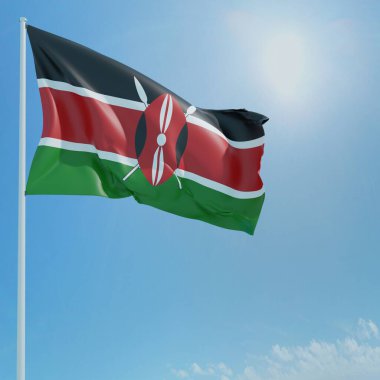 Mavi gökyüzü arka planında dünyanın bayrakları