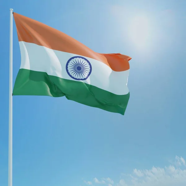 Mavi gökyüzü arka planında dünyanın bayrakları