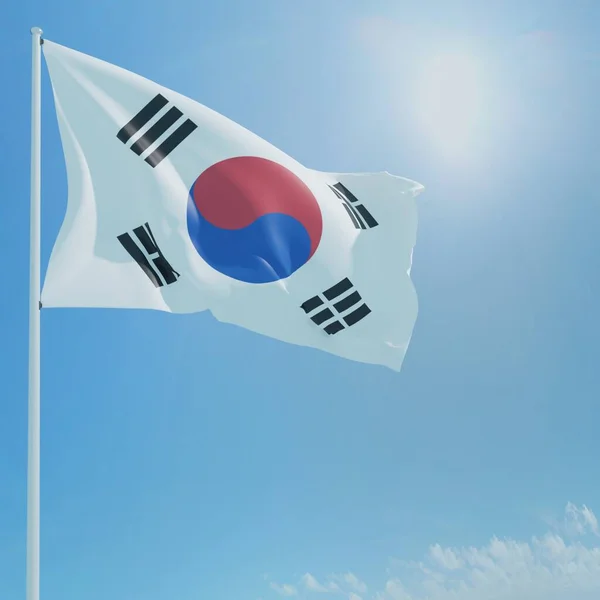 Mavi gökyüzü arka planında dünyanın bayrakları