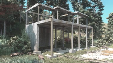 Yapı hormigon en bosque arquitectura