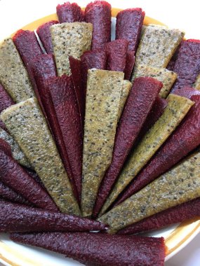 Fruit pastille from fresh fruit strawberries apples pumpkin currants with nuts dietary food.