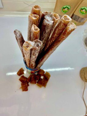 Fruit pastille from fresh fruit strawberries apples pumpkin currants with nuts dietary food.