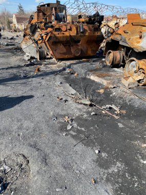 Spring Bucha Kiev region of destruction of houses and equipment after Russia's invasion of the territory of Ukraine