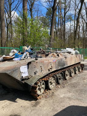 Spring Bucha Kiev region of destruction of houses and equipment after Russia's invasion of the territory of Ukraine