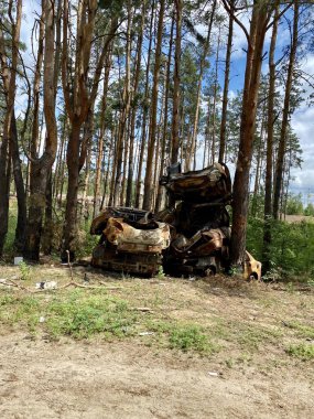 Spring Bucha Kiev region of destruction of houses and equipment after Russia's invasion of the territory of Ukraine
