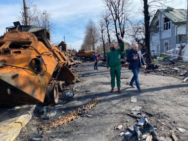 Bucha Kiev region Ukraine spring destruction of buildings and destruction of equipment during Russia's aggression in Ukraine war military operations