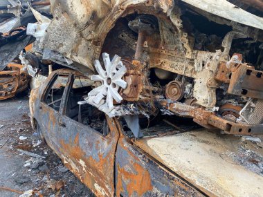 Bucha Kiev region Ukraine spring destruction of buildings and destruction of equipment during Russia's aggression in Ukraine war military operations