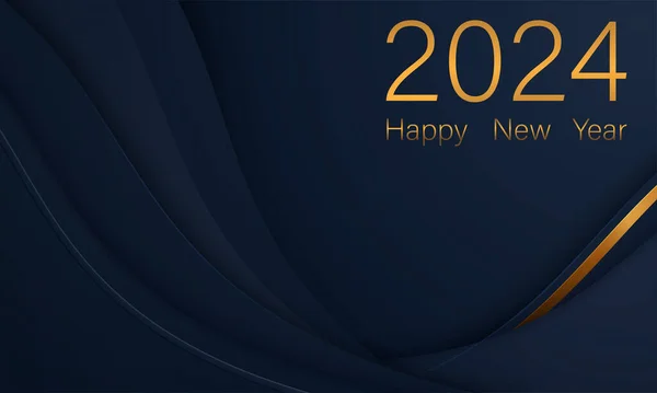 Baskı 2024 Mutlu Yeni Yıl Tasarımı. Altın 2024 Mavi Arkaplanda Mutlu Yıllar Mektubu. Vektör İllüstrasyonu. Vektör Yanlısı