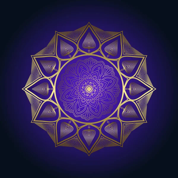 曼达拉设计斋月金色矢量插图 紫色和蓝色渐变背景 — 图库照片