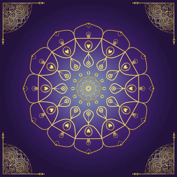 Mandala Design Ramadan Arany Színű Vektor Illusztráció Lila Kék Gradiens — Stock Fotó