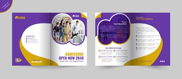 Modelo Brochura Bifold Admissão Escola Criativa Moderna Folheto Bifold Layout — Vetor de Stock