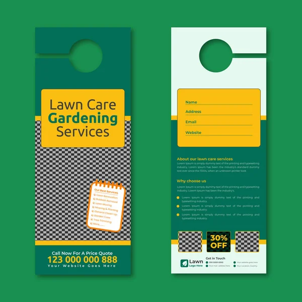 Lawn Care Landscaping Lawn Trimming Door Hanger Template Lawn Mower — Stok Vektör