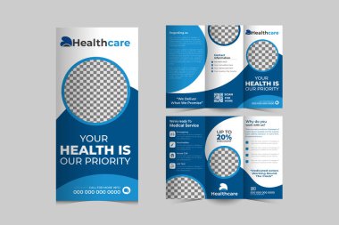 Medical healthcare bi-fold brochure template, Medical brochure design vector illustration