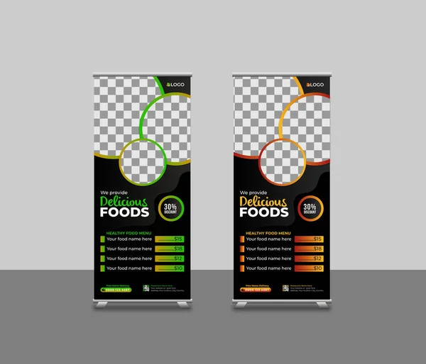 Food Roll Banner Template Restaurant Services Promotion Stand Rollup Pull - Stok Vektor