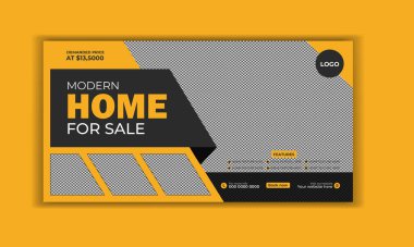 Real estate agency social media banner and Facebook event house sale template, square Instagram post template 