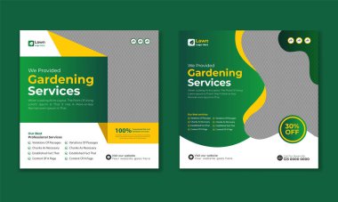 lawncare Gardening and lawn mowing service social media post vector template, landscaping service social media post and web ad banner design