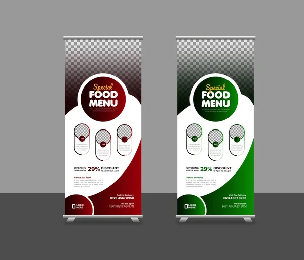 Food Roll Banner Template Restaurant Services Promotion Stand Rollup Pull — Stockvektor