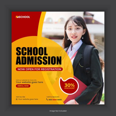 Okul giriş sosyal medya iletisi ve web afişi şablonu veya okula dönüş çevrimiçi pazarlama afişi tasarımı