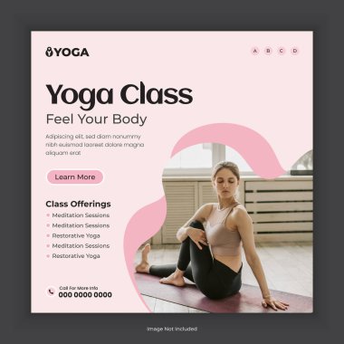Yoga sınıfı sosyal medya afiş şablonu. Meditasyon Sosyal medya post tasarımı düzeni
