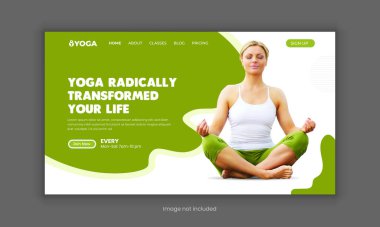 Yoga sınıfı web sitesi iniş sayfası kahraman bölüm UI şablonu. Web sayfası tasarımı ve cep telefonu 