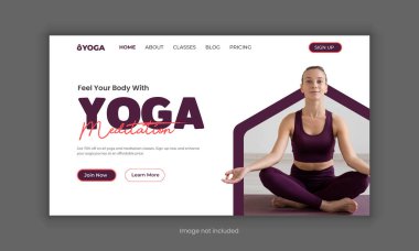 Yoga sınıfı web sitesi iniş sayfası kahraman bölüm UI şablonu. Web sayfası tasarımı ve cep telefonu 