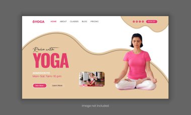 Yoga sınıfı web sitesi iniş sayfası kahraman bölüm UI şablonu. Web sayfası tasarımı ve cep telefonu 