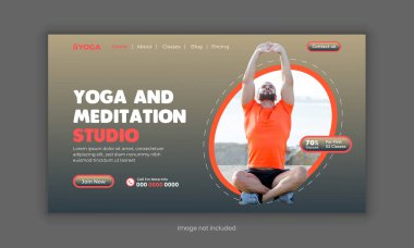 Yoga sınıfı web sitesi iniş sayfası kahraman bölüm UI şablonu. Web sayfası tasarımı ve cep telefonu 