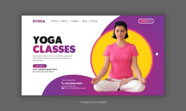 Yoga sınıfı web sitesi iniş sayfası kahraman bölüm UI şablonu. Web sayfası tasarımı ve cep telefonu 