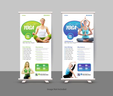 Yoga sınıfı rulo-up pankart pankartı ya çekin ya da afiş şablon tasarımını ayakta tutun