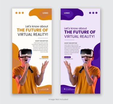 Sanal Gerçeklik Kulaklığı DL Flyer veya Metaverse Tanıtım Rafı Tasarım Şablonu, VR Broşür Tasarımı