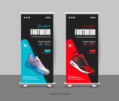 Rollup Banner Design, Stand Up Banner, Vertical Signage, Display Poster Design for footwear Sale clipart