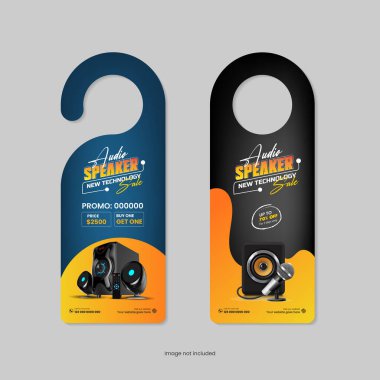 New best-selling speaker door hanger design template for black Friday special offer design and Computer speaker sale door hanger design template or Music gadgets, and wireless speakers  sale special offers door hanger clipart