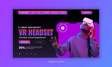 VR Kulaklık Satışı web sitesi iniş sayfası arayüzü tasarımı veya Metaverse VR Kutusu Atölye ana sayfası şablonu, Sanal gerçeklik metaverse olay iniş sayfası arayüzü tasarımı şablonu