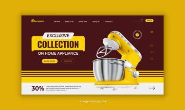 Home Appliance Sale landing page user interface, user experience design template, and Kitchen interior equipment Mega offers a website banner design clipart