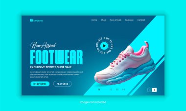 Dynamic sports shoes black friday sale website landing page design, exclusive modern sports sneakers fashion homepage design or shoes marketing web banner user interface, user experience design template clipart