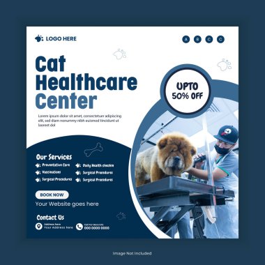 Pet Healthcare Social Media Post and Animal Healthcare Center services Instagram Post Square Flyer Design Template, pet care training services web banner design clipart