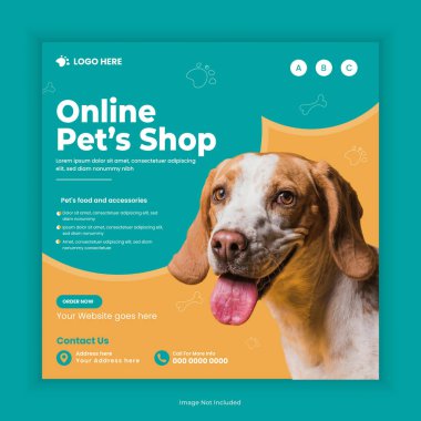 Pet Food and Accessories sale Social Media Post and Animal Goods Store Instagram Post Square Flyer Design Template. online Pet shop Web Banner Design Template clipart