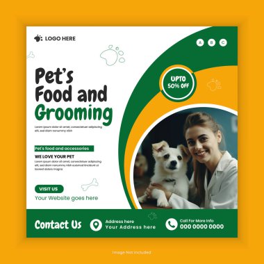 et Care and Grooming Training Center Social Media Post and Animal Care Training Academy Instagram Post Square Flyer Design Template. Online Pet Care Course Web Banner Design Template clipart