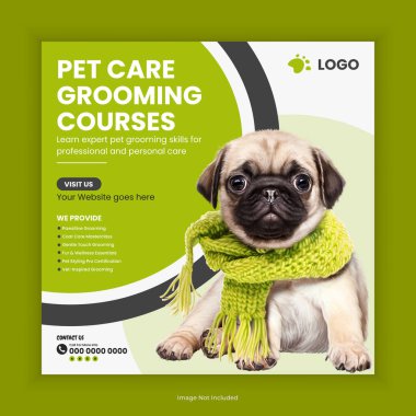 et Care and Grooming Training Center Social Media Post ve Hayvan Bakımı Eğitim Akademisi Instagram Post Square Flyer Design Şablonu. Çevrimiçi Hayvan Bakımı Kursu Web Afiş Şablonu