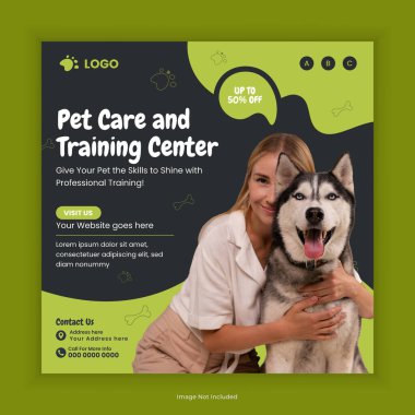 Pet Healthcare Social Media Post and Animal Healthcare Center services Instagram Post Square Flyer Design Template, pet care training services web banner design clipart