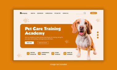 Pet adopt website homepage hero section design template and Pet healthcare grooming, food shop, website landing page user interface design clipart