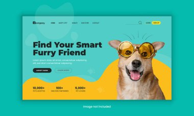 Evcil hayvan sitesi ana sayfa kahraman bölüm tasarım şablonu ve Hayvan Sağlık Bakımı, gıda dükkanı, web sitesi iniş sayfası kullanıcı arayüzü tasarımı