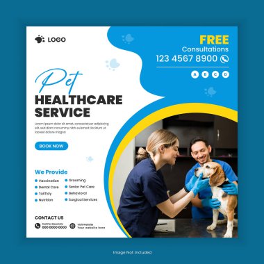 Hayvan mağazası, Evlat Edinme, Gıda ve Sağlık Hizmetleri Sosyal Medya Posta Tasarımı veya Evcil Hayvan İşletmeleri İnternet afişi ve Post Square Banner Şablonu