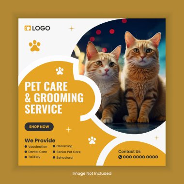 Pet Care and Grooming Center Social Media Post Design or Pet Business Web or Online Square Banner Şablon, Pet Facebook and Instagram Post Banner Şablonu