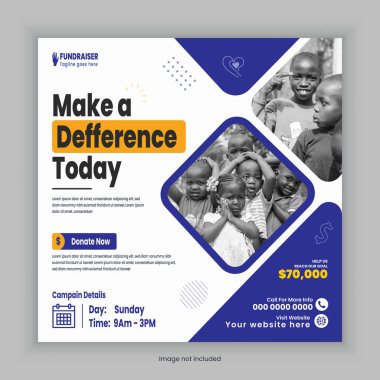 Charity Square sosyal medya şablonu ya da bağış kampanyası Facebook, Instagram Bayrakları tasarımı, Charity Ads Promosyon Posteri Tasarımı