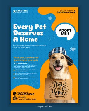 Evcil hayvan evlat edinme olayları poster tasarımı, ya da Hayvan bakımı, tımar, kaplıca eğitimi, A4 boyutlu el ilanı tasarımı şablonu