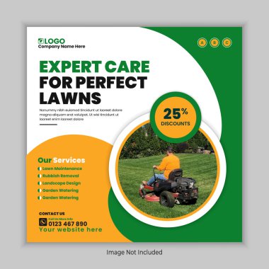 Bahçe düzenleme ve Çimen Kesme Hizmetleri Sosyal Medya Posta ve İlan Tasarımı, Bahçe Bakımı İşletmeleri Tanıtım Meydanı Flyer ve Sancak Tasarımı Şablonu